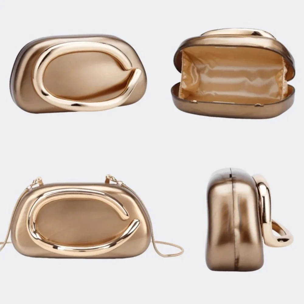Gold Bronze Metallic Crossbody Clutch Bag
